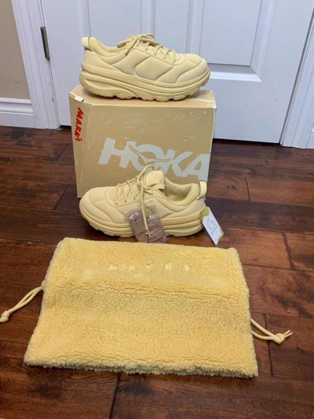 Hoka One One X Marni Bondi B3LS Shoes Yellow Straw Sneakers Size 11.5W 10.5M NIB
